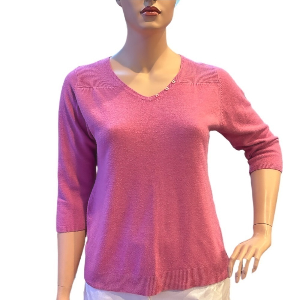 Carolyn Taylor V-Neck Lightweight Pullover Sweater Size XL Pink 1/2 Sleeves